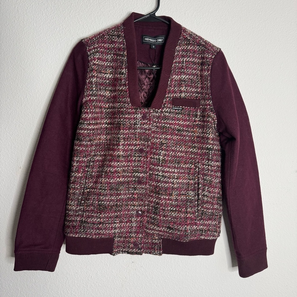 Members only women’s updated tweed varsity jacket red medium